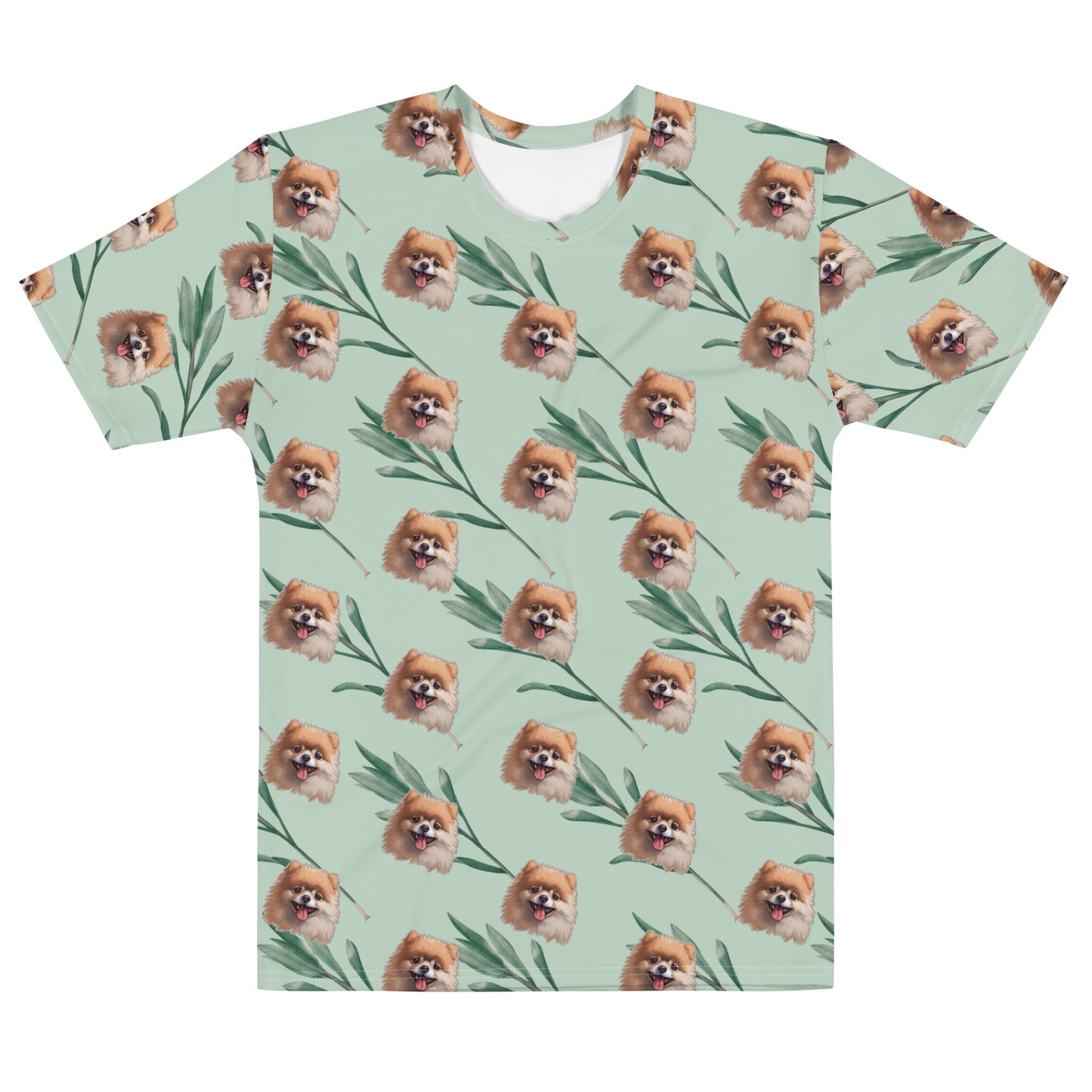 Green High Quality Tee - with Brown Happy Pomeranian print all-over