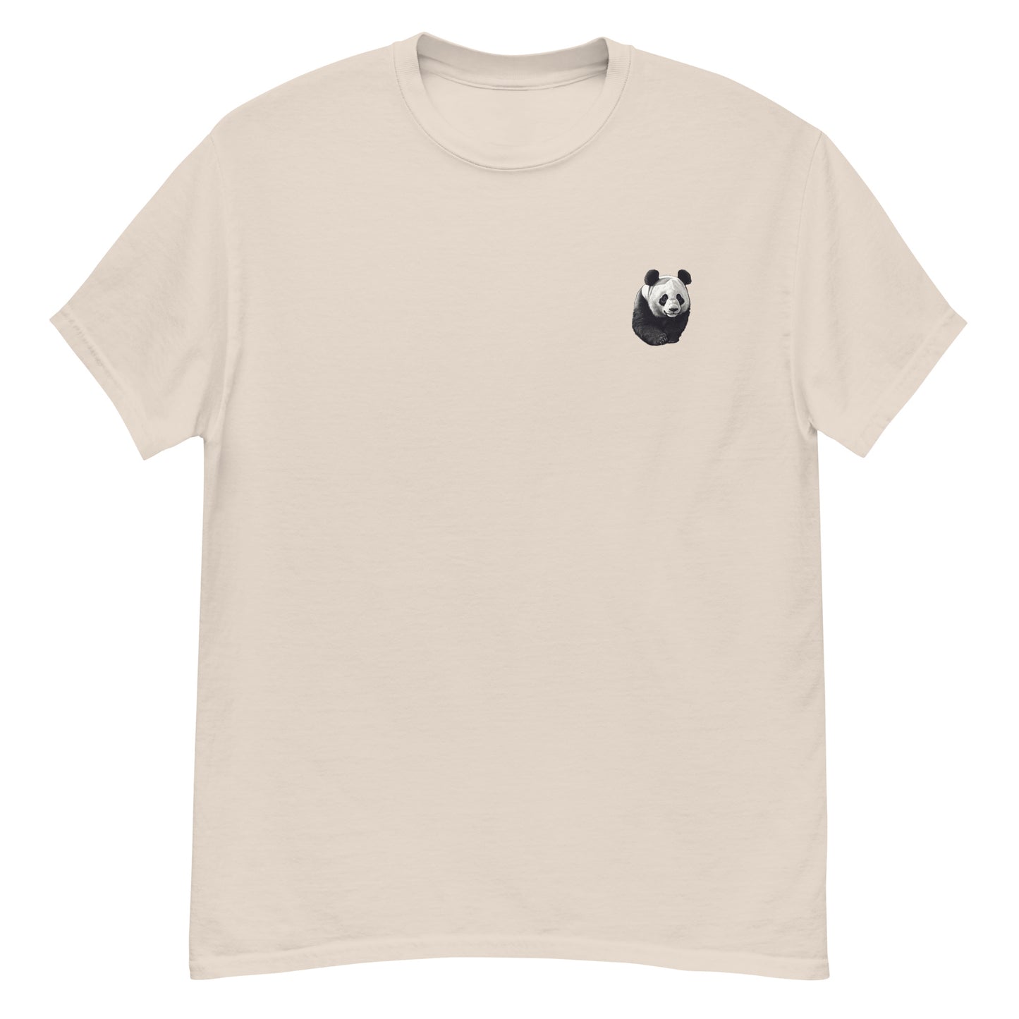 Beige High Quality Tee - Front Design with a Panda on left chest - Back Design with a Panda and a Phrase " pandas are my spirit animal. Lazy, dark circles, and always hungry." print