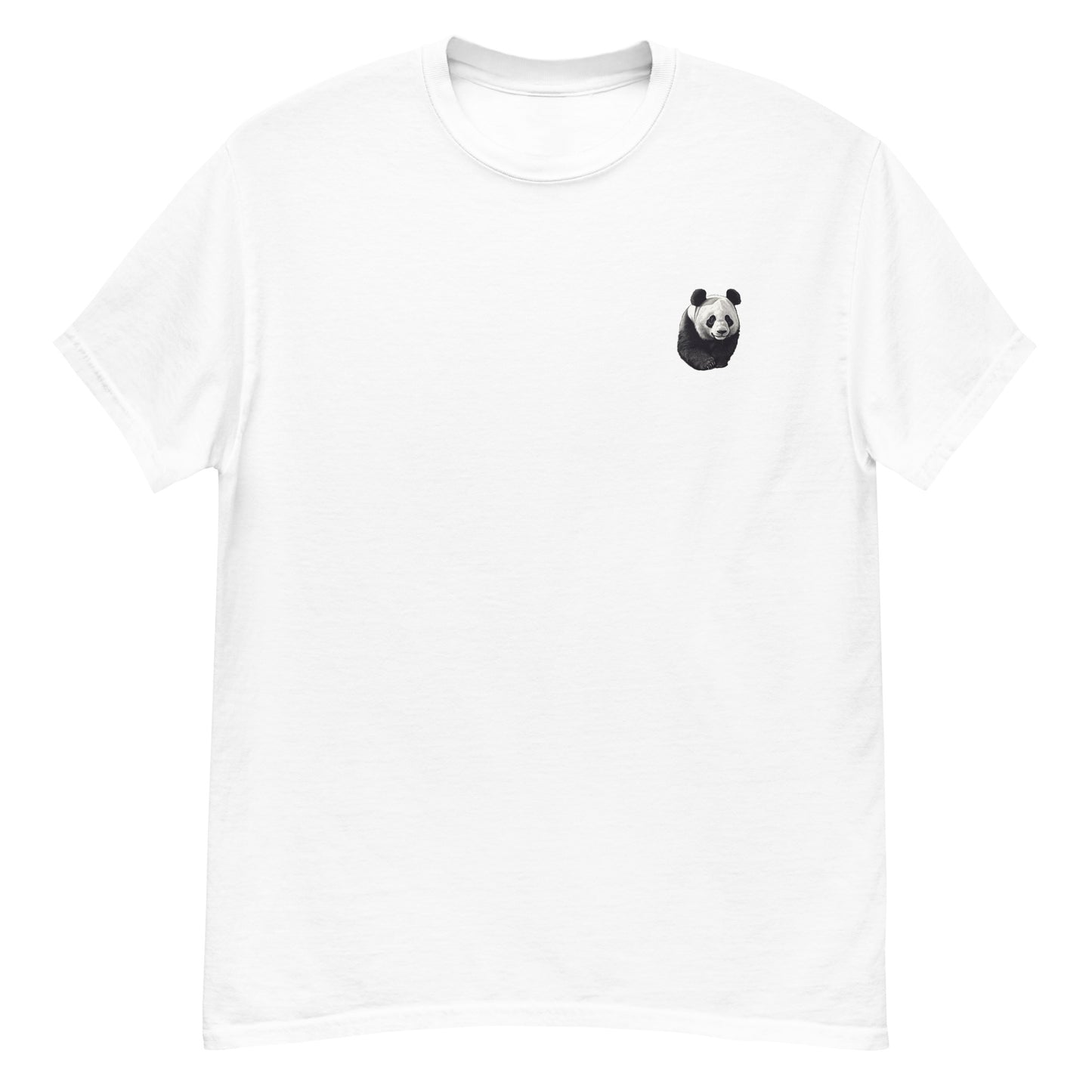 White High Quality Tee - Front Design with a Panda on left chest - Back Design with a Panda and a Phrase " pandas are my spirit animal. Lazy, dark circles, and always hungry." print