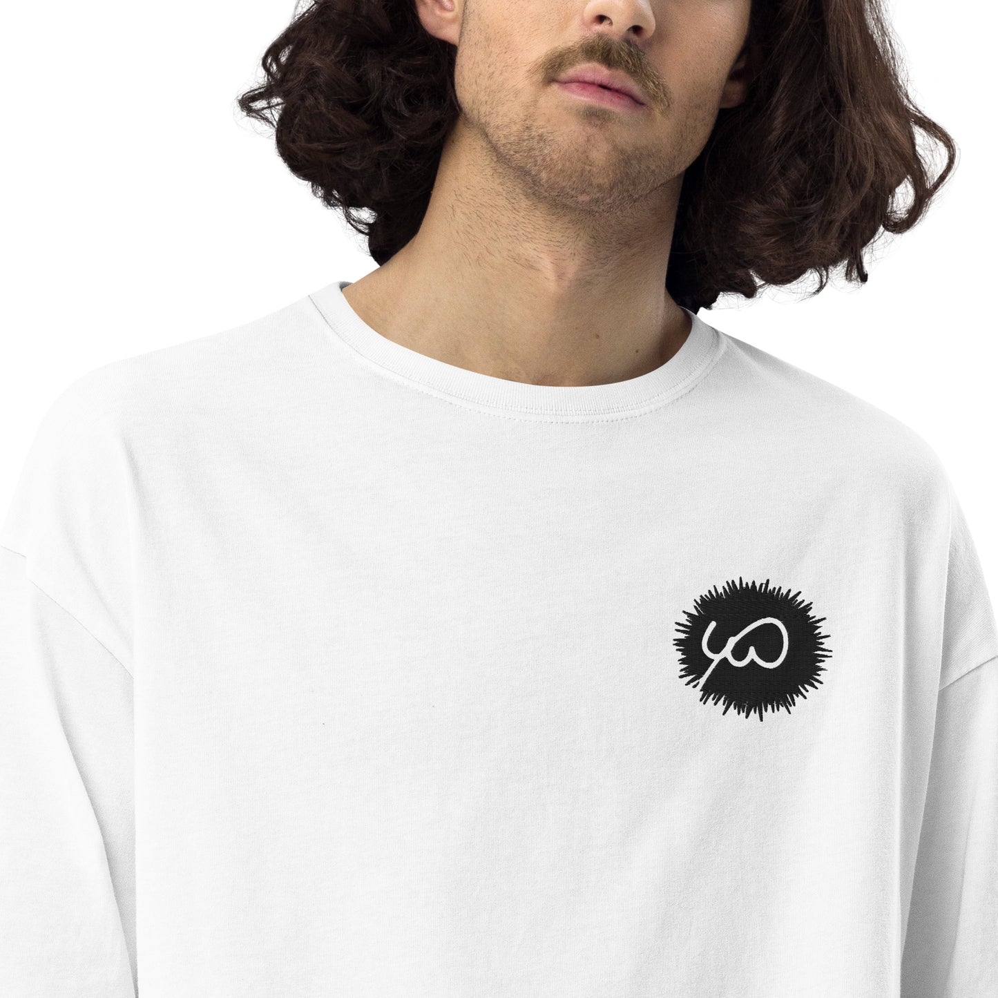 White High Quality Oversize Drop ShoulderTee - Front Design with an Black Embroidery of Uniwari Logo