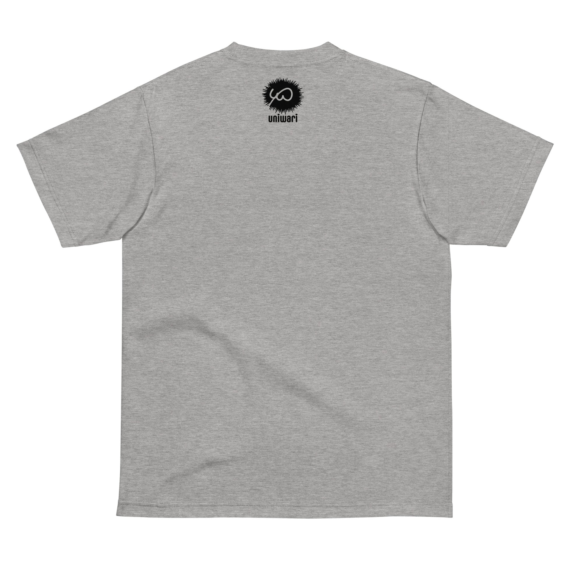 Gray High Quality Tee - Front Design with an Black Uniwari Logo - Back Design with Weekdays in Japanese and Blue back ground