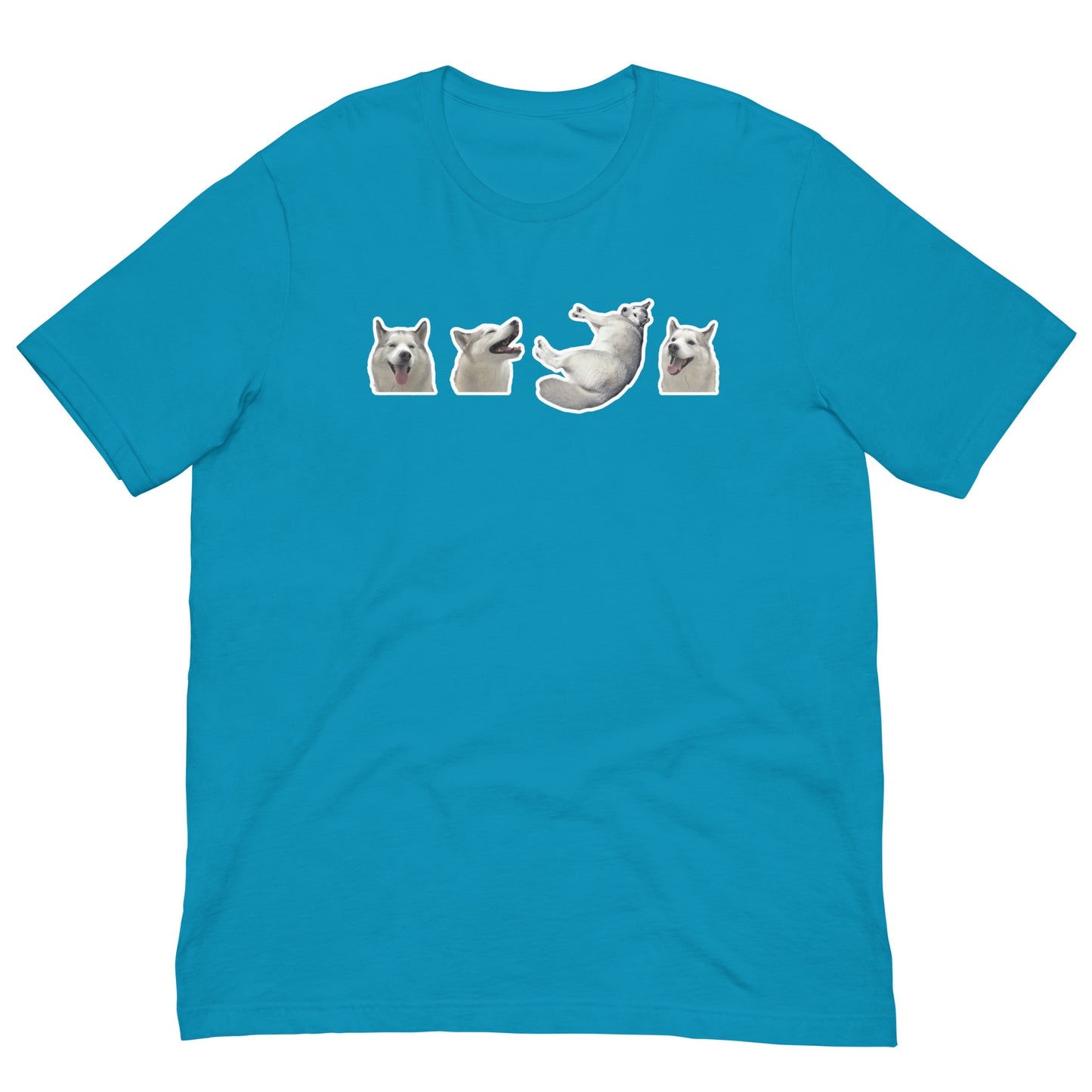 Light Blue High Quality Tee - Front Design with a stamp of 4 FUJI THE HUSKY Sticker - Back Design with 1 FUJI THE HUSKY Sticker and Uniwari Logo