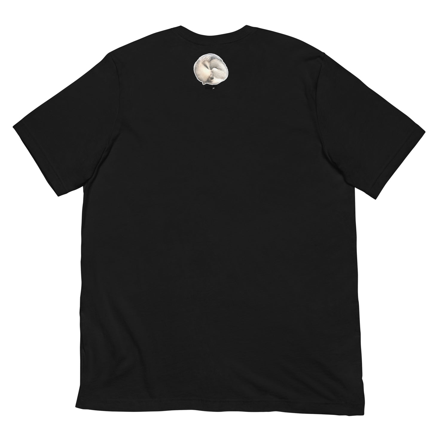 Black Quality Tee - Front Design with a stamp of 4 FUJI THE HUSKY Sticker - Back Design with 1 FUJI THE HUSKY Sticker and Uniwari Logo