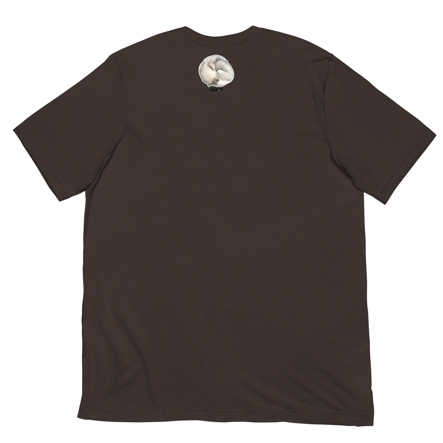 Brown Quality Tee - Front Design with a stamp of 4 FUJI THE HUSKY Sticker - Back Design with 1 FUJI THE HUSKY Sticker and Uniwari Logo