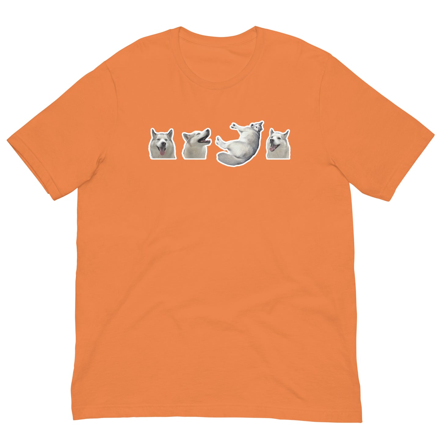 Light Orange High Quality Tee - Front Design with a stamp of 4 FUJI THE HUSKY Sticker - Back Design with 1 FUJI THE HUSKY Sticker and Uniwari Logo