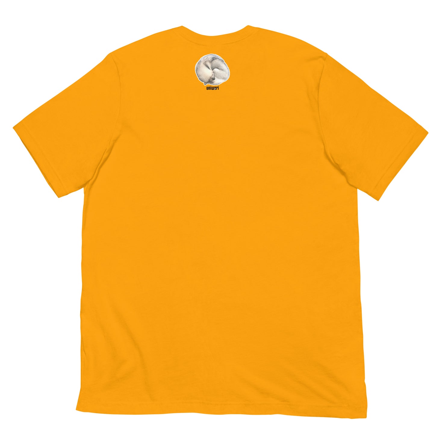 Gold High Quality Tee - Front Design with a stamp of 4 FUJI THE HUSKY Sticker - Back Design with 1 FUJI THE HUSKY Sticker and Uniwari Logo