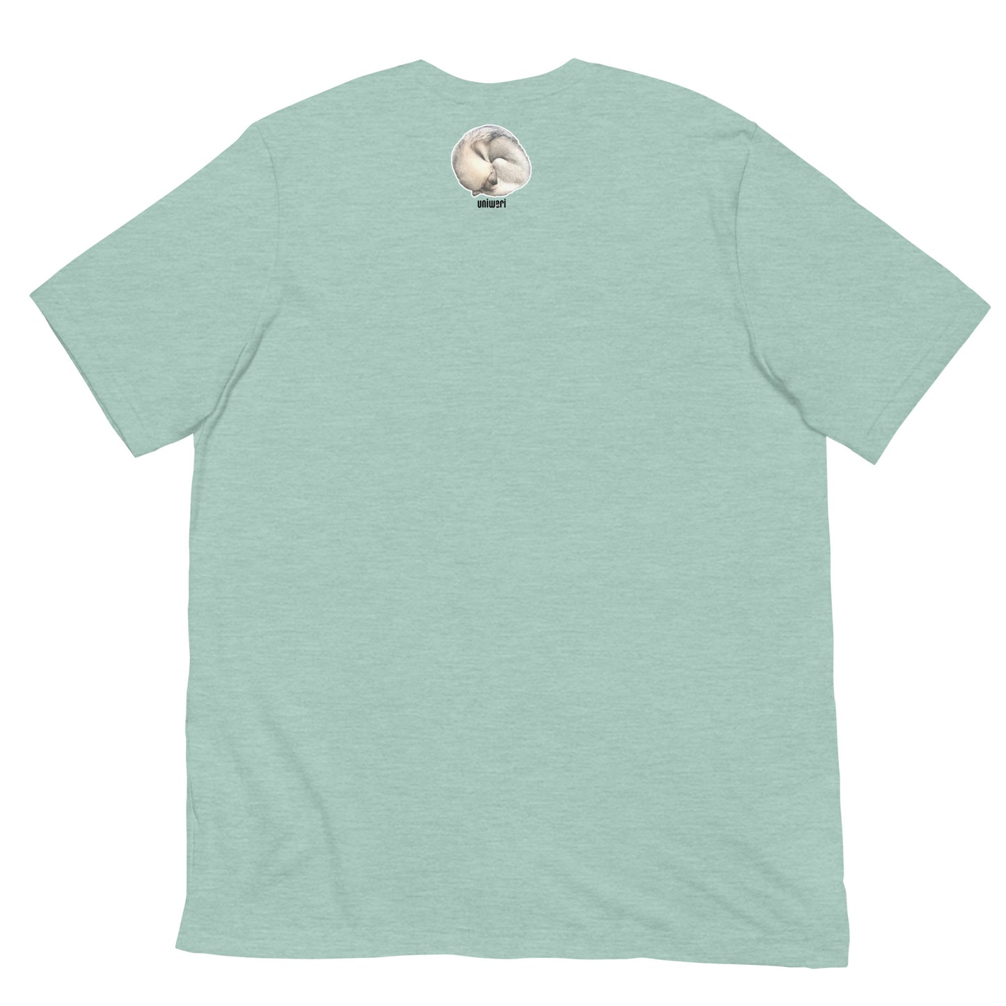Light Green Quality Tee - Front Design with a stamp of 4 FUJI THE HUSKY Sticker - Back Design with 1 FUJI THE HUSKY Sticker and Uniwari Logo