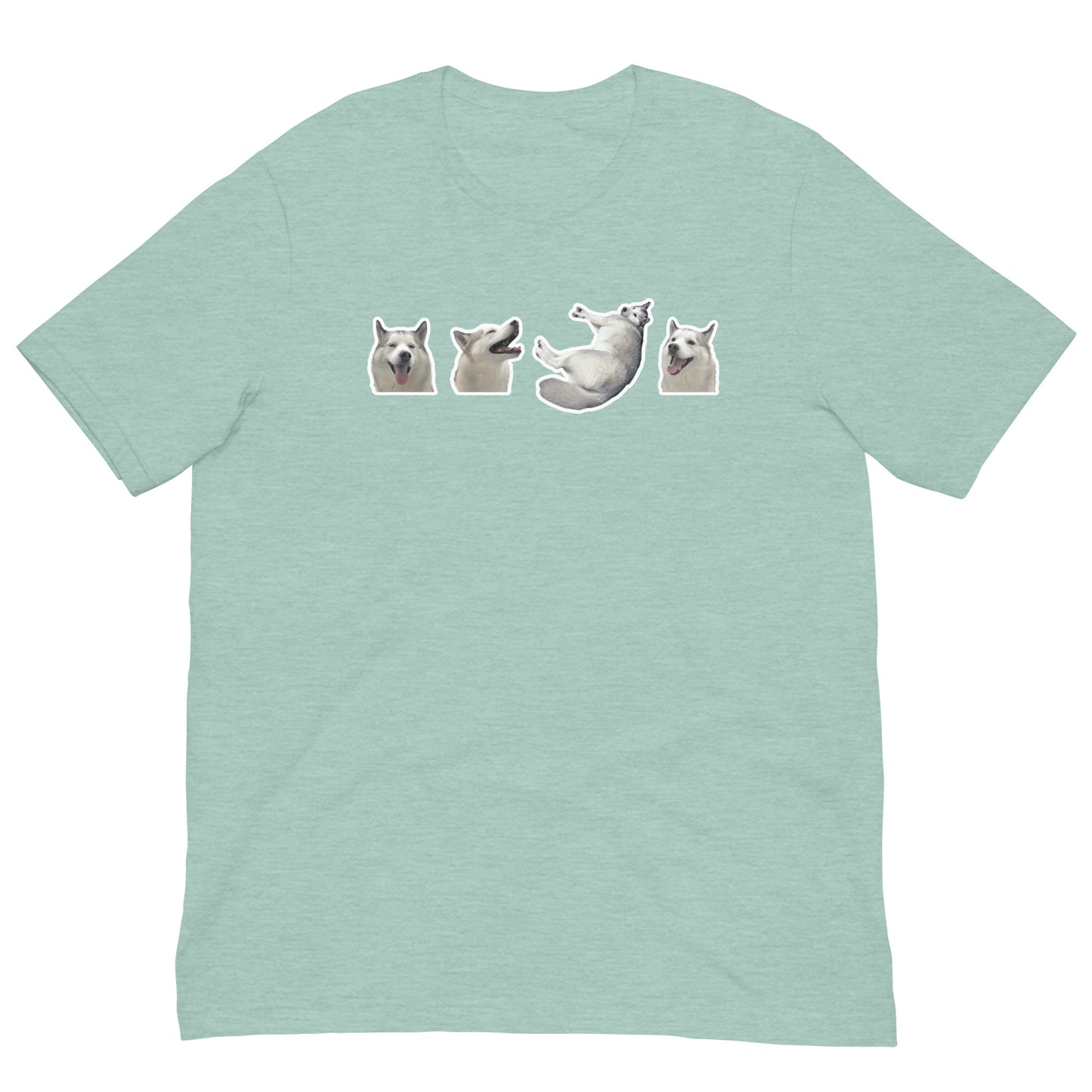 Light Green Quality Tee - Front Design with a stamp of 4 FUJI THE HUSKY Sticker - Back Design with 1 FUJI THE HUSKY Sticker and Uniwari Logo