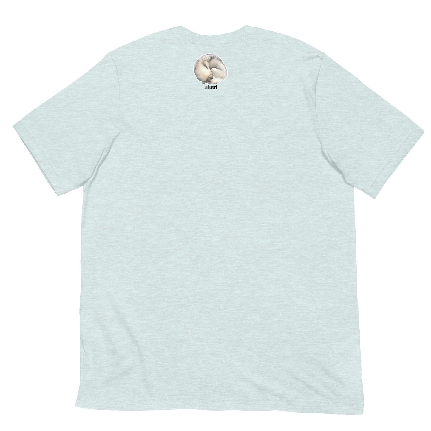 Light Gray Blue High Quality Tee - Front Design with a stamp of 4 FUJI THE HUSKY Sticker - Back Design with 1 FUJI THE HUSKY Sticker and Uniwari Logo