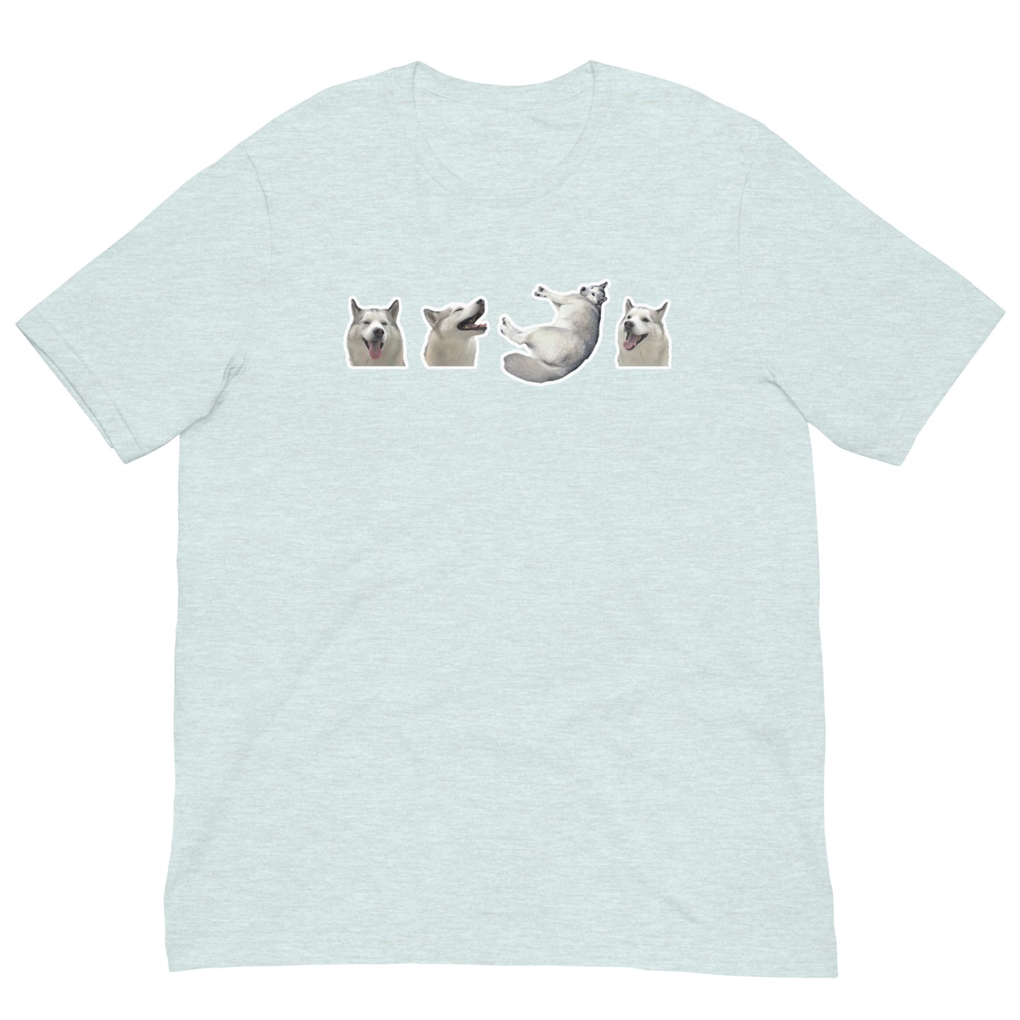 Light Gray Blue High Quality Tee - Front Design with a stamp of 4 FUJI THE HUSKY Sticker - Back Design with 1 FUJI THE HUSKY Sticker and Uniwari Logo