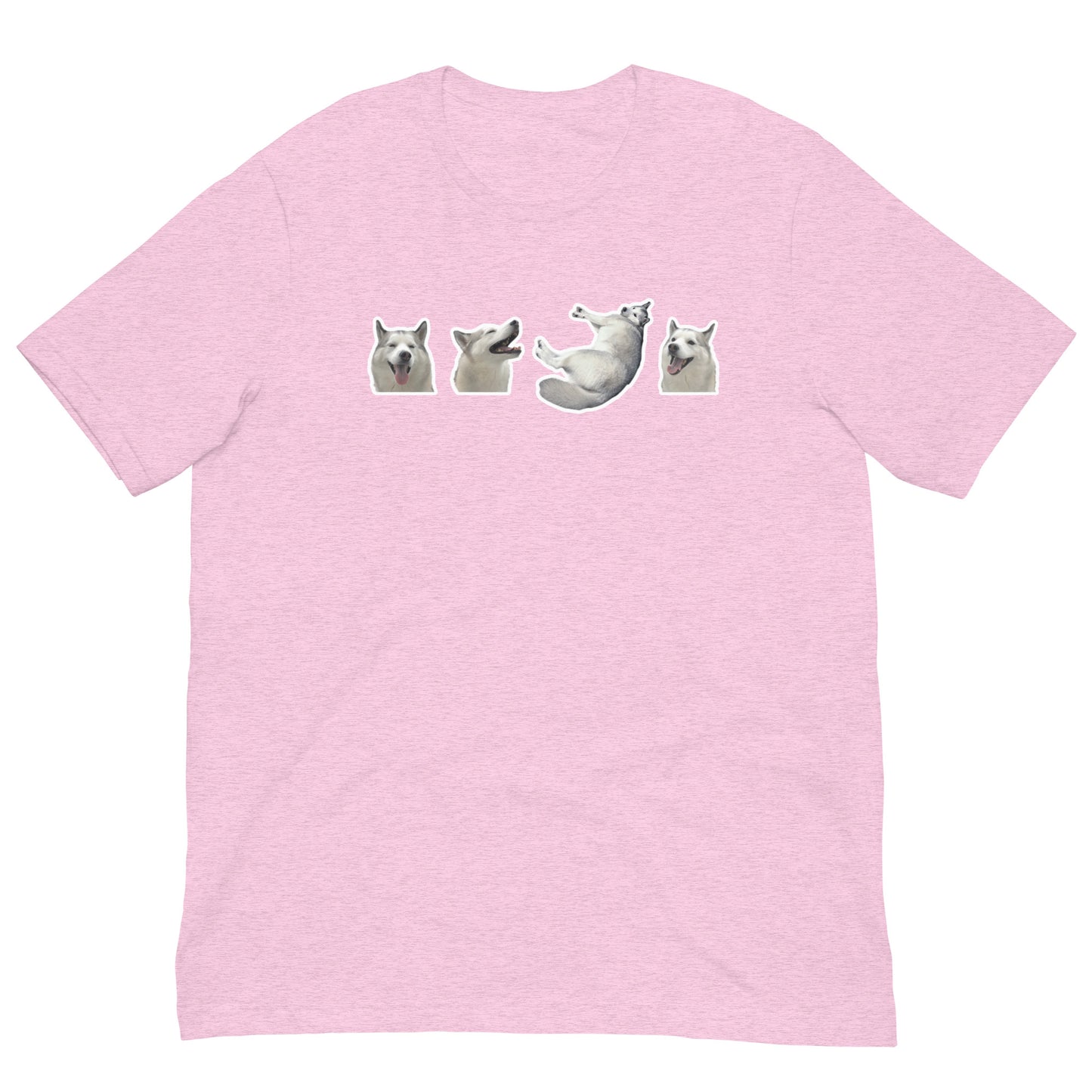 Light Pink High Quality Tee - Front Design with a stamp of 4 FUJI THE HUSKY Sticker - Back Design with 1 FUJI THE HUSKY Sticker and Uniwari Logo
