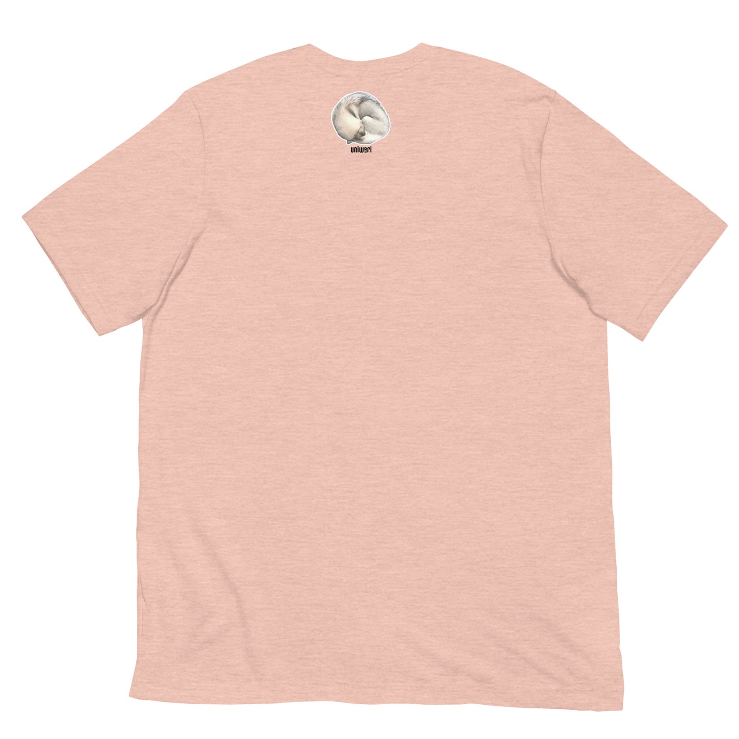 Light Pink Orange High Quality Tee - Front Design with a stamp of 4 FUJI THE HUSKY Sticker - Back Design with 1 FUJI THE HUSKY Sticker and Uniwari Logo