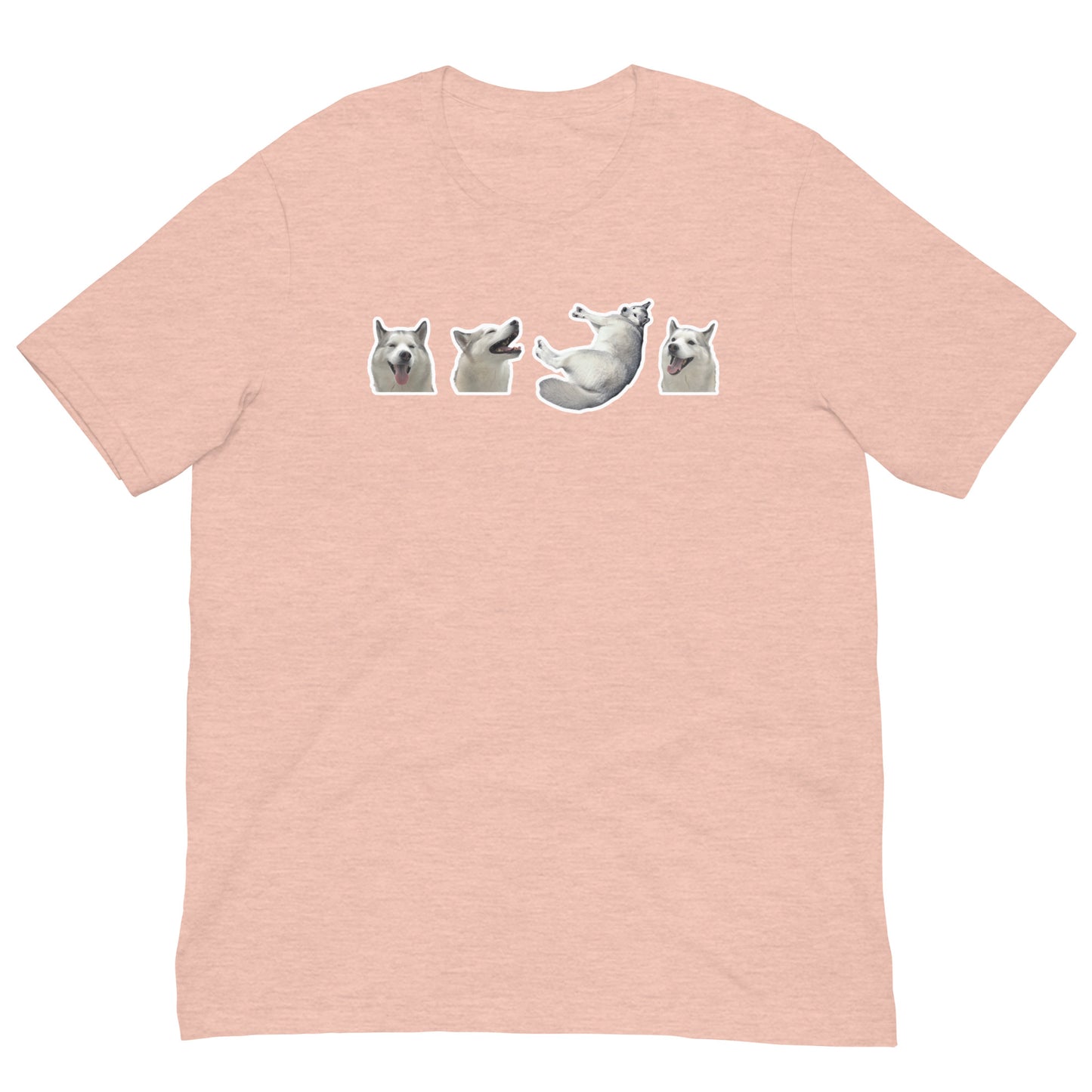 Light Pink Orange High Quality Tee - Front Design with a stamp of 4 FUJI THE HUSKY Sticker - Back Design with 1 FUJI THE HUSKY Sticker and Uniwari Logo