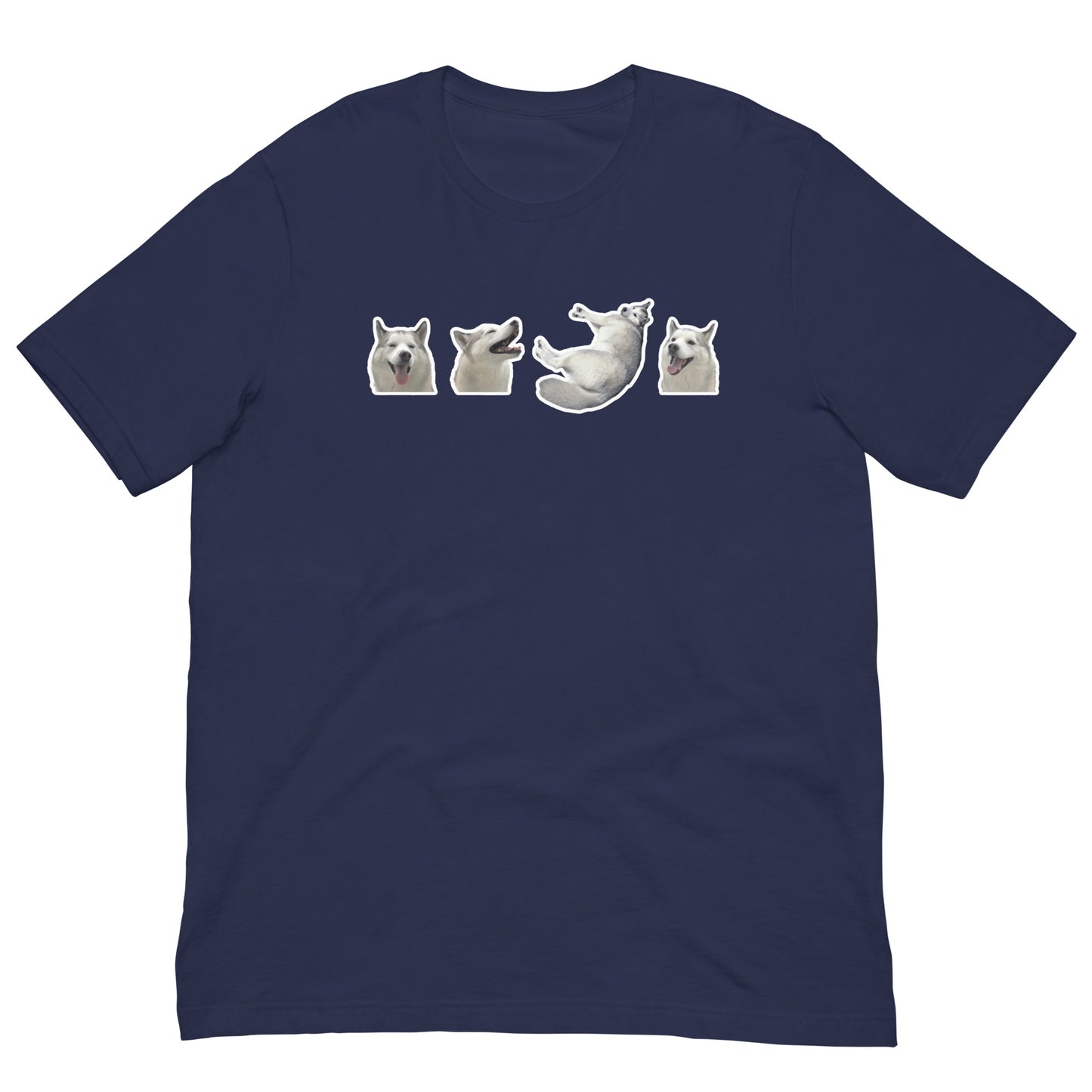 Navy Quality Tee - Front Design with a stamp of 4 FUJI THE HUSKY Sticker - Back Design with 1 FUJI THE HUSKY Sticker and Uniwari Logo