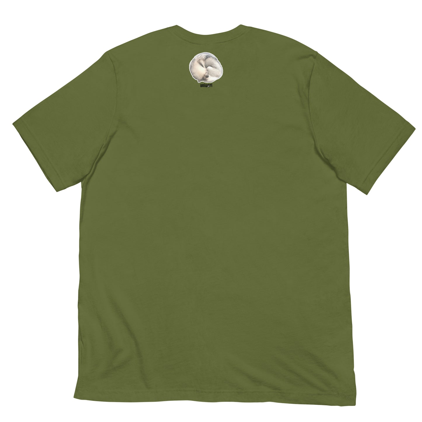 Dusty Green High Quality Tee - Front Design with a stamp of 4 FUJI THE HUSKY Sticker - Back Design with 1 FUJI THE HUSKY Sticker and Uniwari Logo