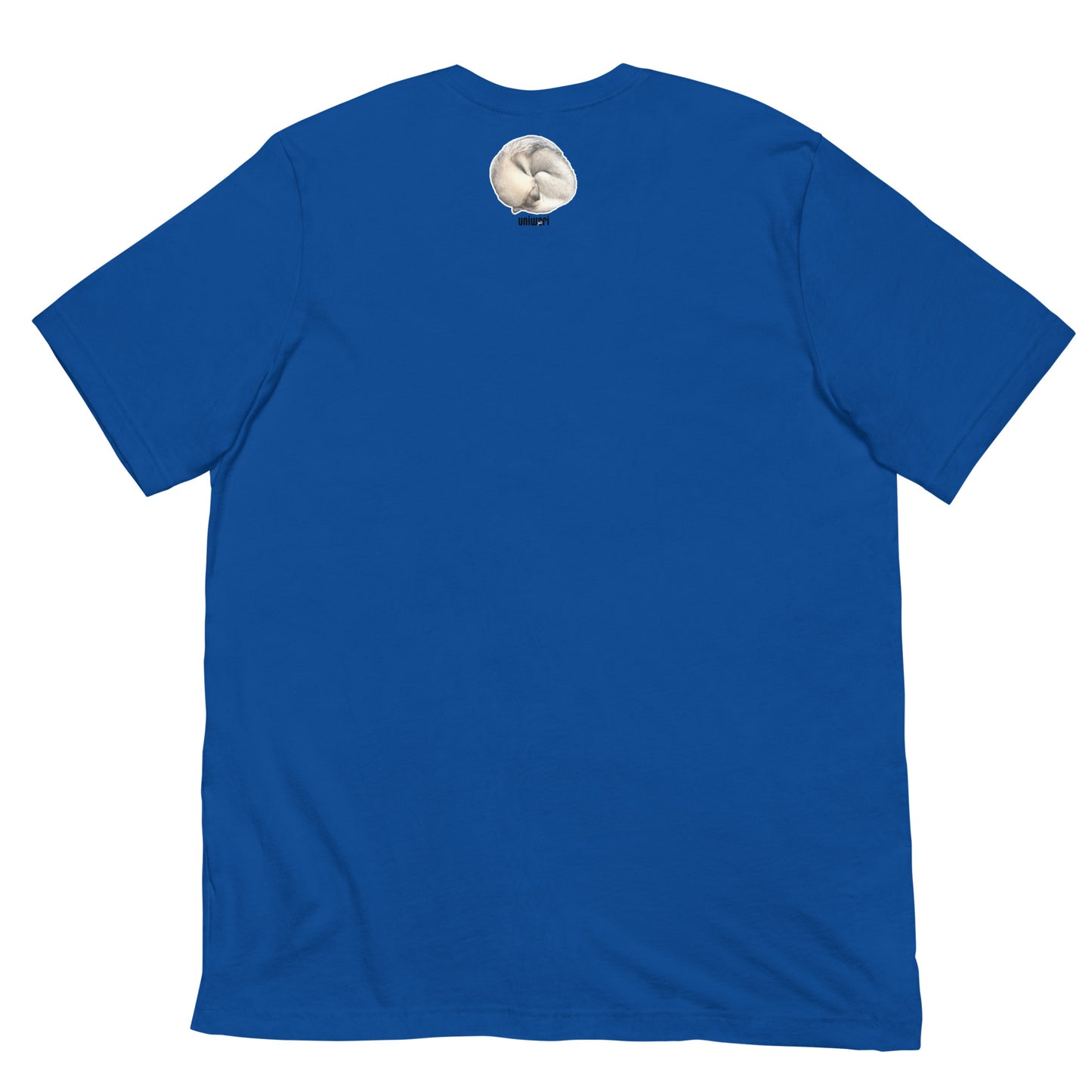 Blue Quality Tee - Front Design with a stamp of 4 FUJI THE HUSKY Sticker - Back Design with 1 FUJI THE HUSKY Sticker and Uniwari Logo