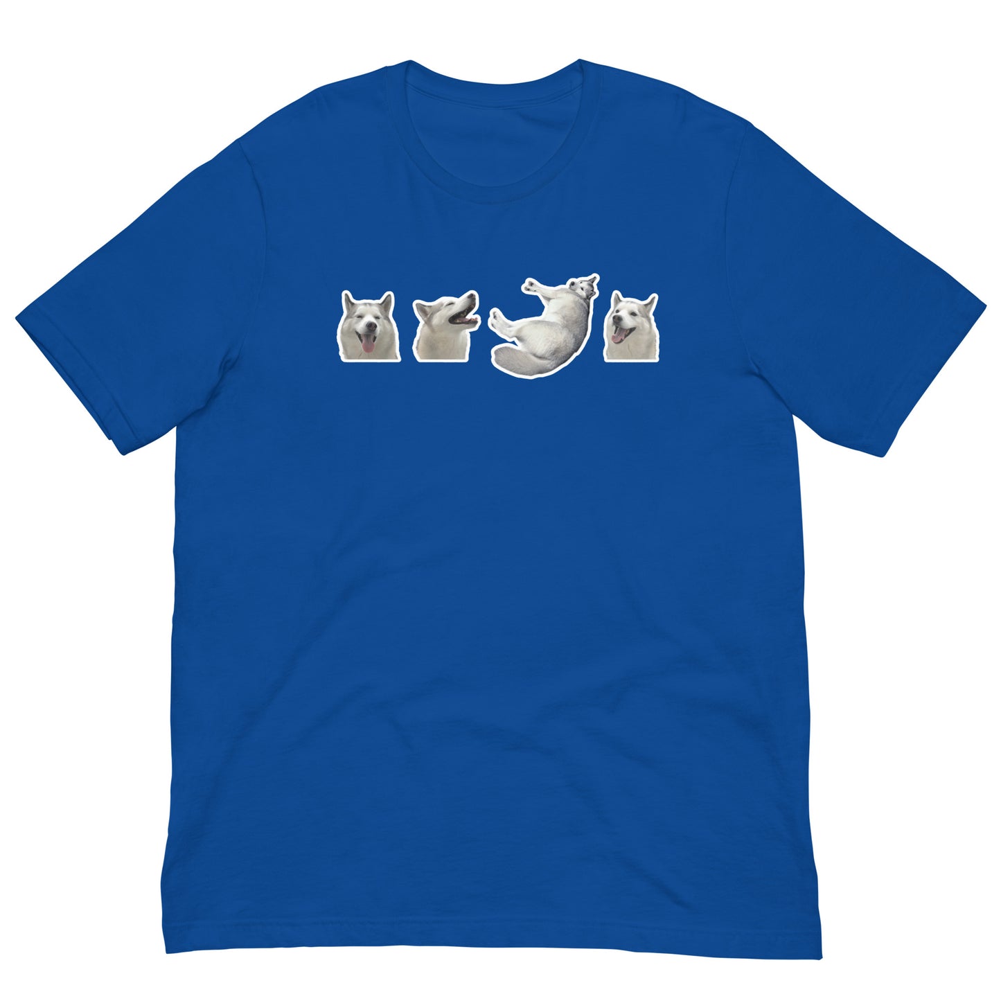 Blue Quality Tee - Front Design with a stamp of 4 FUJI THE HUSKY Sticker - Back Design with 1 FUJI THE HUSKY Sticker and Uniwari Logo