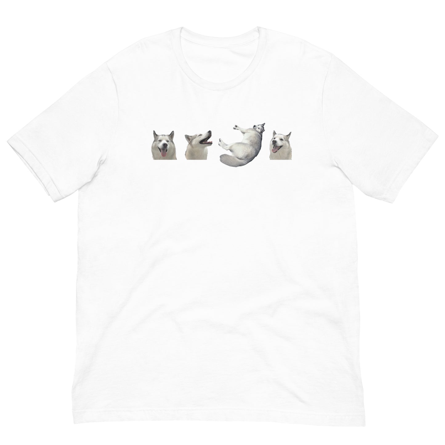 White High Quality Tee - Front Design with a stamp of 4 FUJI THE HUSKY Sticker - Back Design with 1 FUJI THE HUSKY Sticker and Uniwari Logo