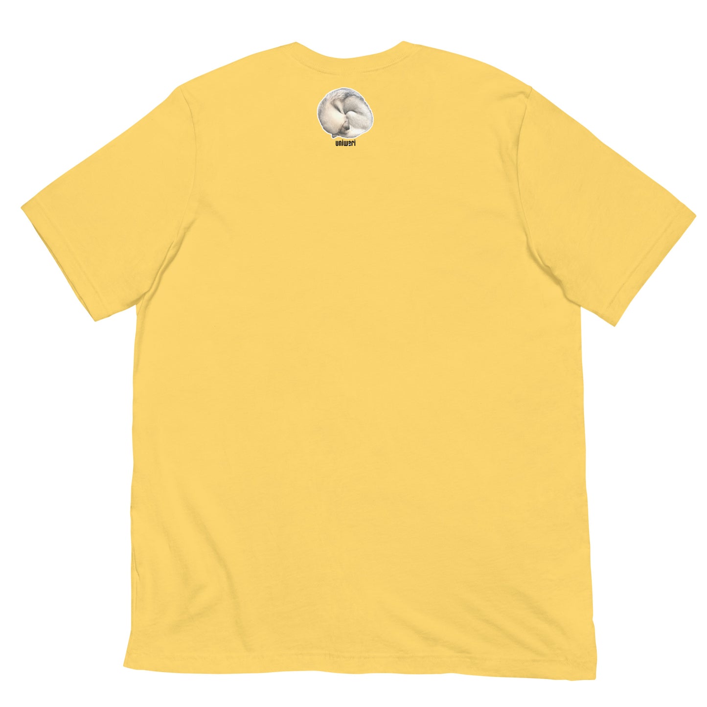 Light Yellow High Quality Tee - Front Design with a stamp of 4 FUJI THE HUSKY Sticker - Back Design with 1 FUJI THE HUSKY Sticker and Uniwari Logo
