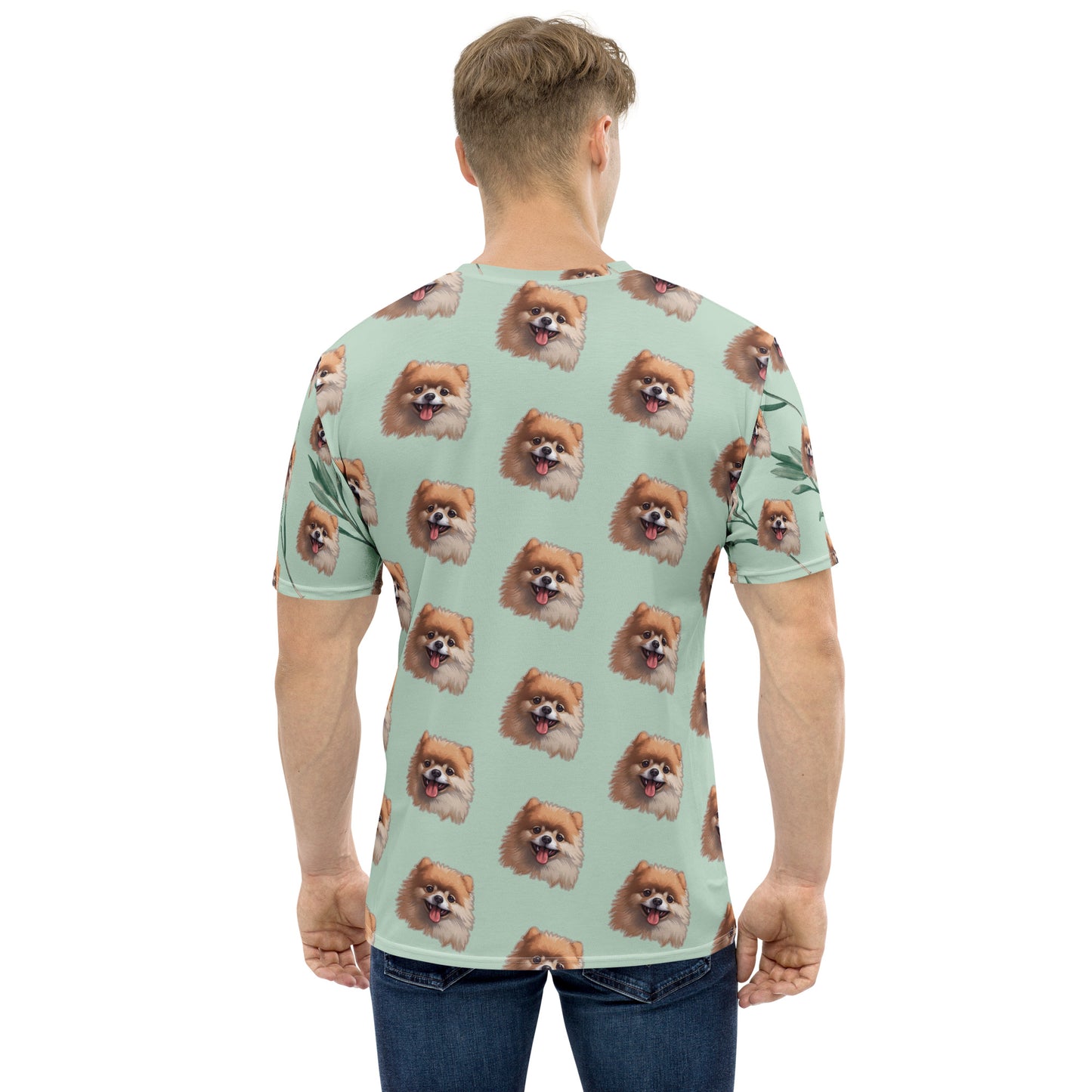 Green High Quality Tee -  with Brown Happy Pomeranian print all-over 