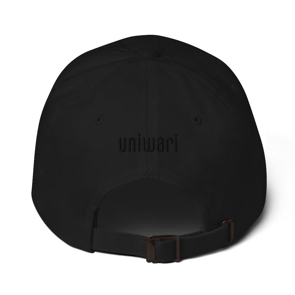 Black Cap- Front Design with an Black Embroidery of Uniwari Logo- Back Design with an Black Embroidery of Uniwari Logo