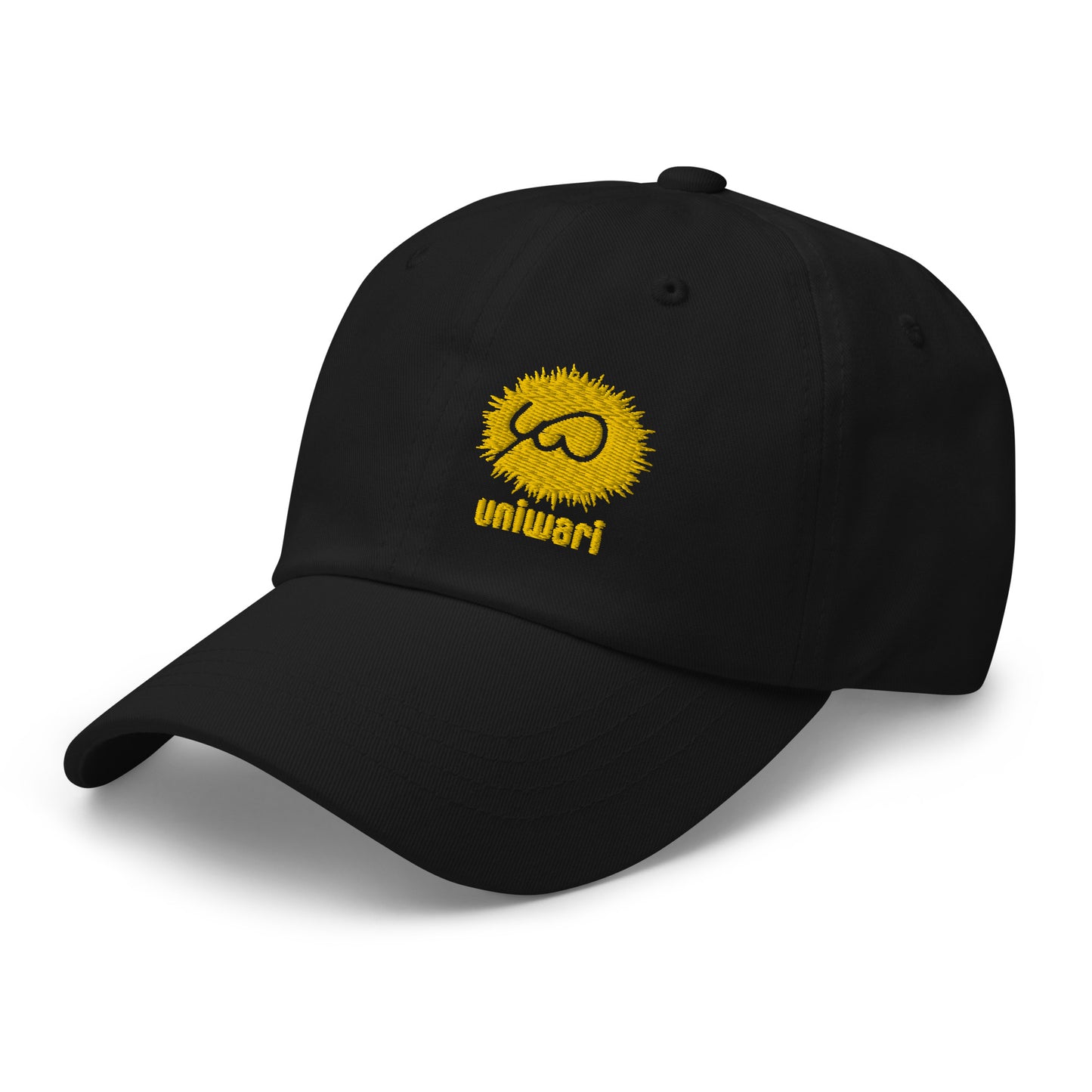 Black Cap- Front Design with an Yellow Embroidery of Uniwari Logo