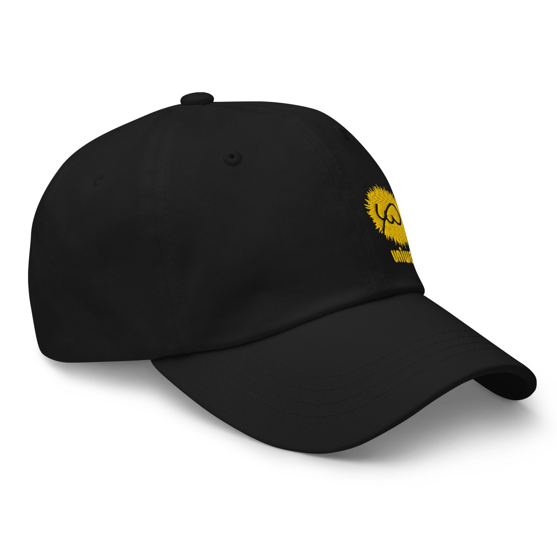 Black Cap- Front Design with an Yellow Embroidery of Uniwari Logo