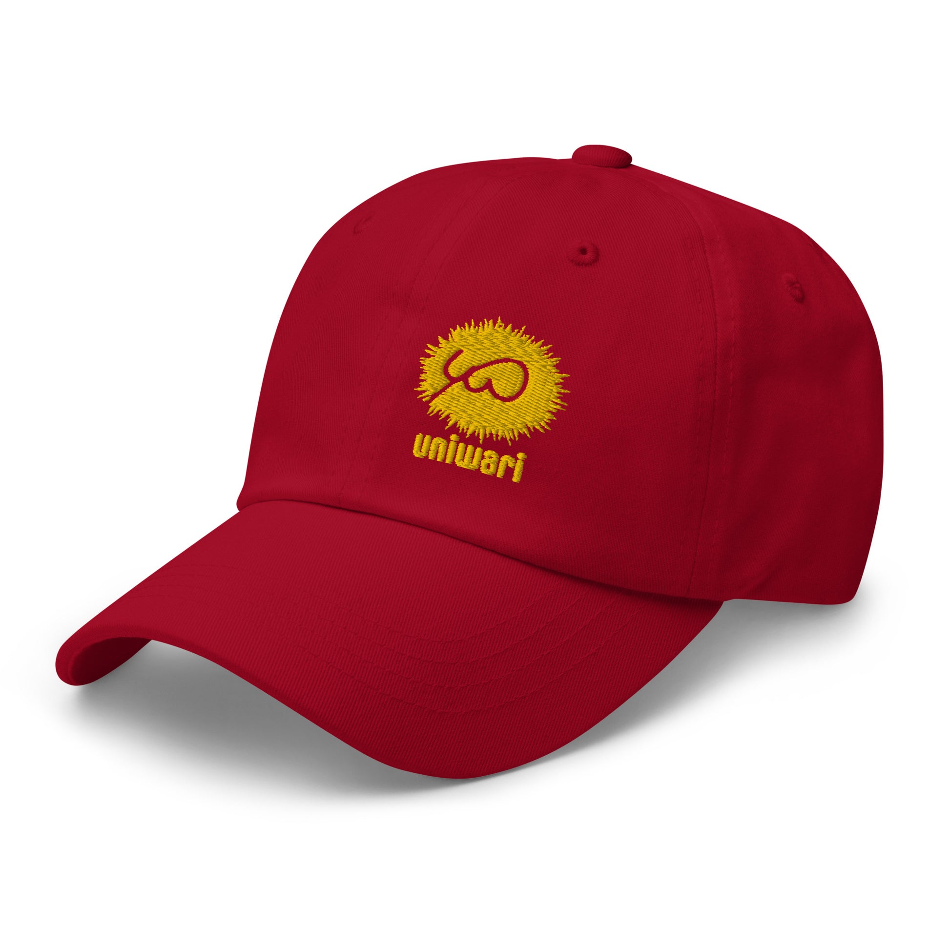 Red Cap- Front Design with an Yellow Embroidery of Uniwari Logo