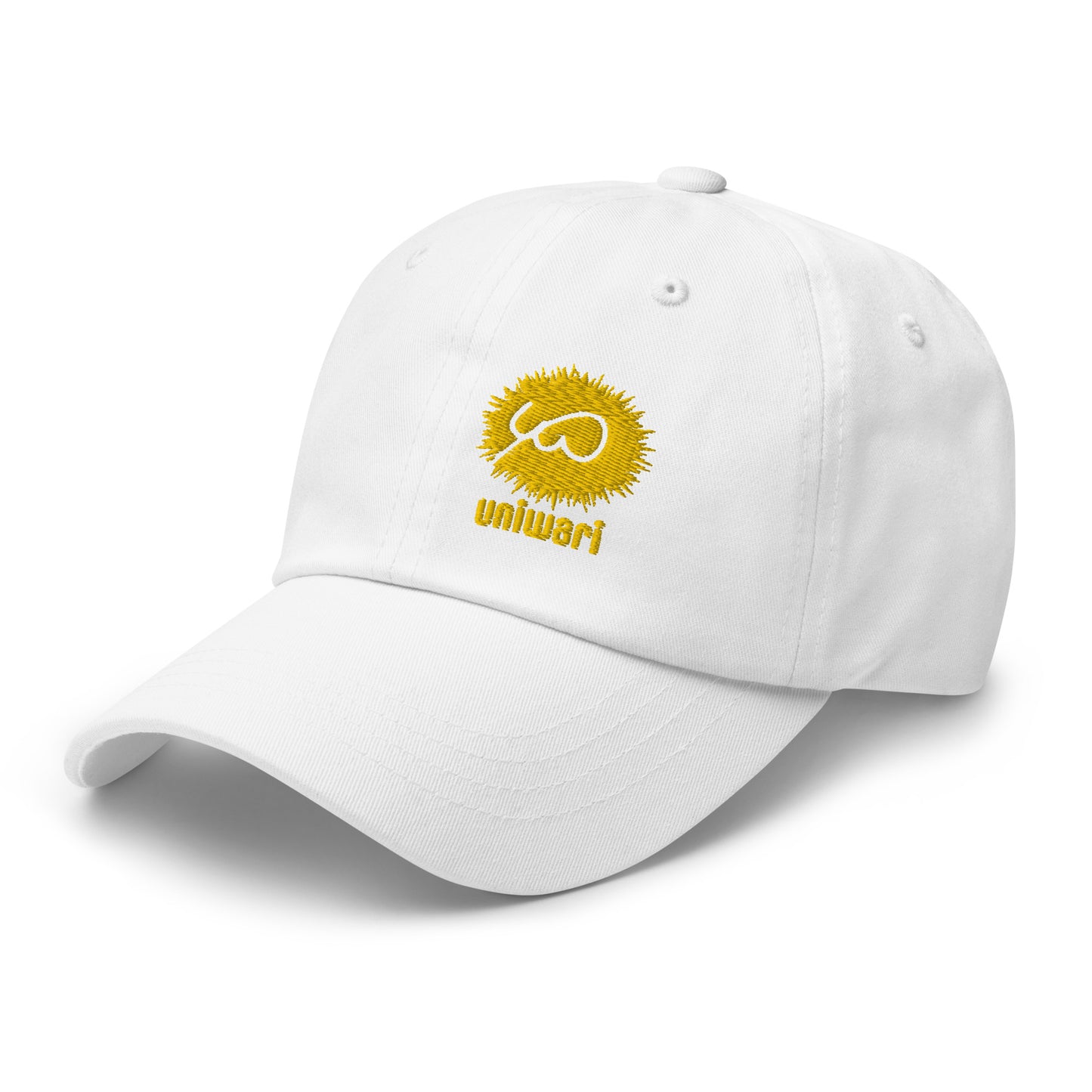 White Cap- Front Design with an Yellow Embroidery of Uniwari Logo