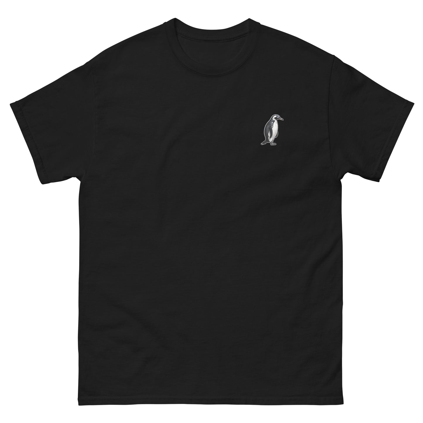 Black High Quality Tee - Front Design with a Penguin on left chest - Back Design with a Penguin and a Phrase "Penguins:always dressed to impress, walking on ice like a boss" print