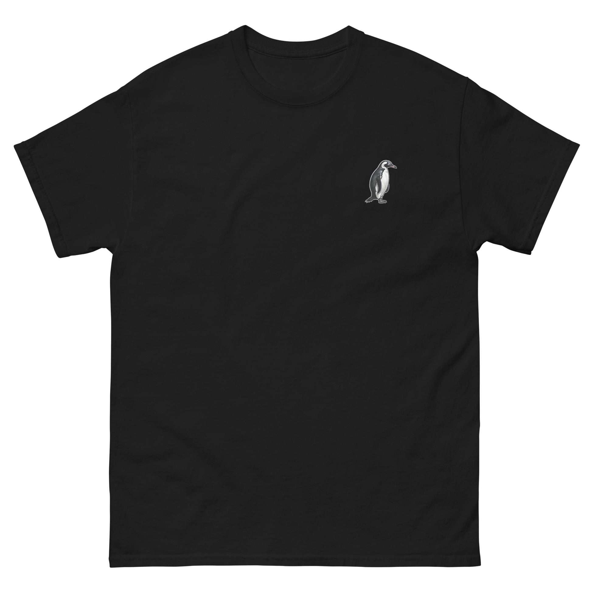 Black High Quality Tee - Front Design with a Penguin on left chest - Back Design with a Penguin and a Phrase "Penguins:always dressed to impress, walking on ice like a boss" print