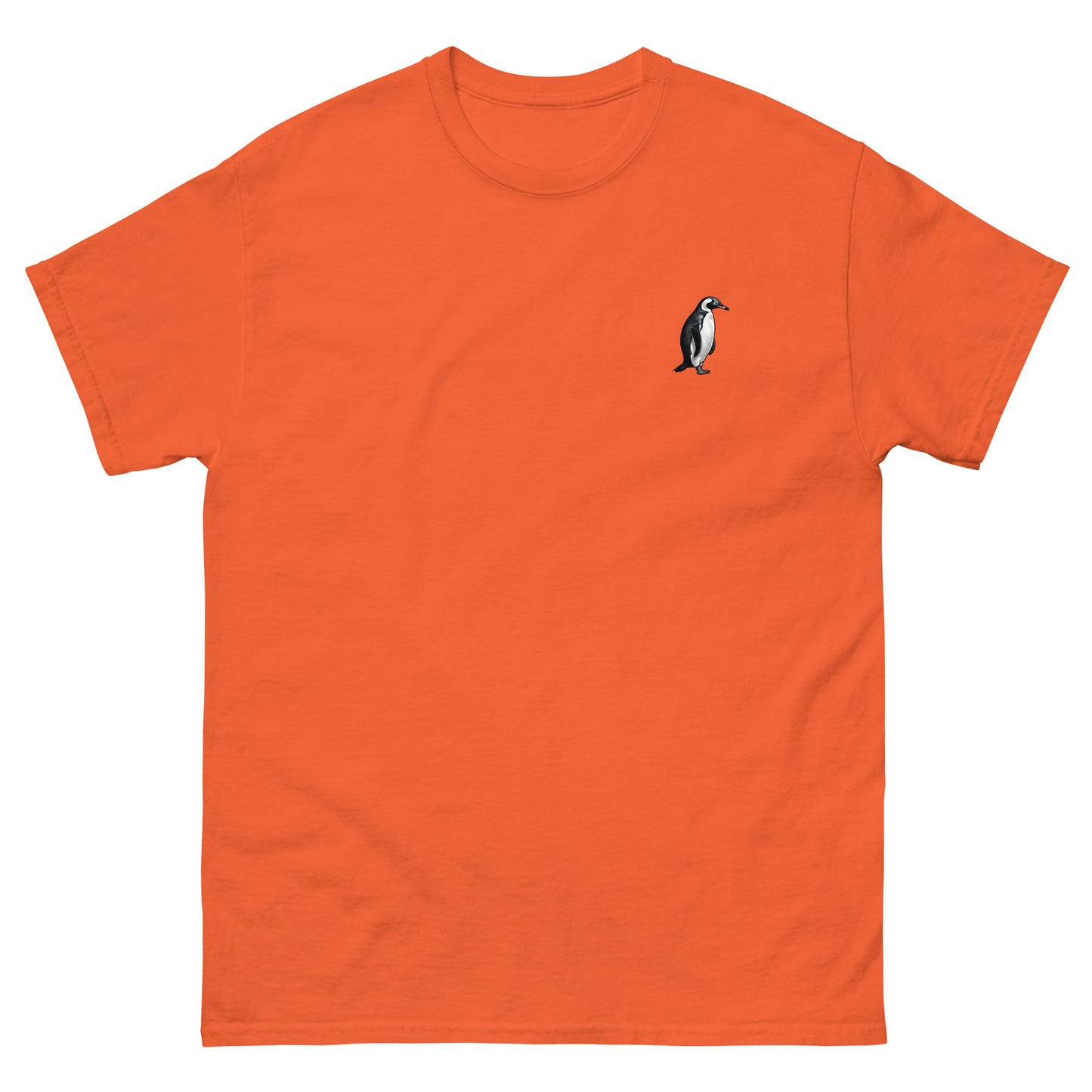 Orange High Quality Tee - Front Design with a Penguin on left chest - Back Design with a Penguin and a Phrase "Penguins:always dressed to impress, walking on ice like a boss" print