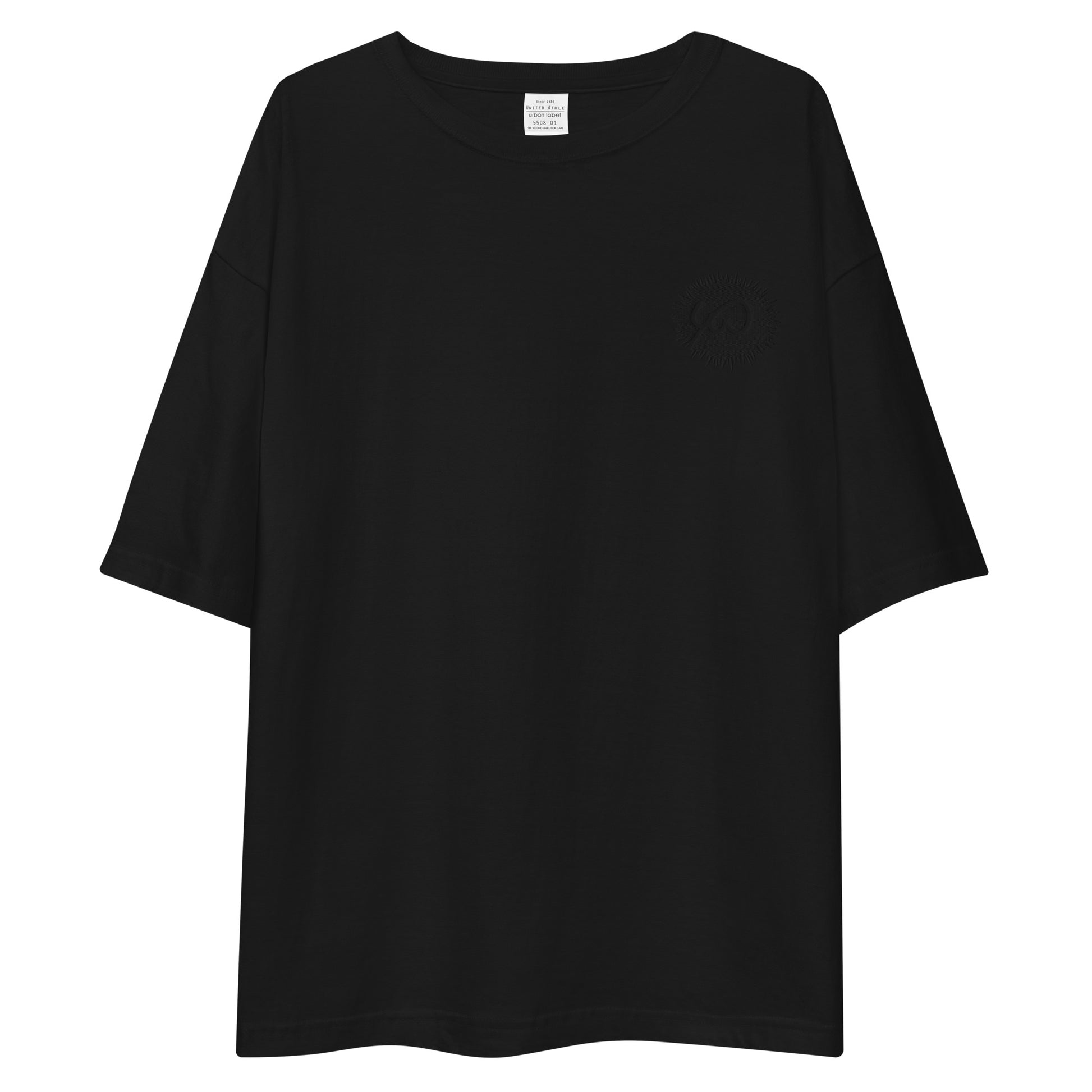 Black High Quality Oversize Drop ShoulderTee - Front Design with an Black Embroidery of Uniwari Logo