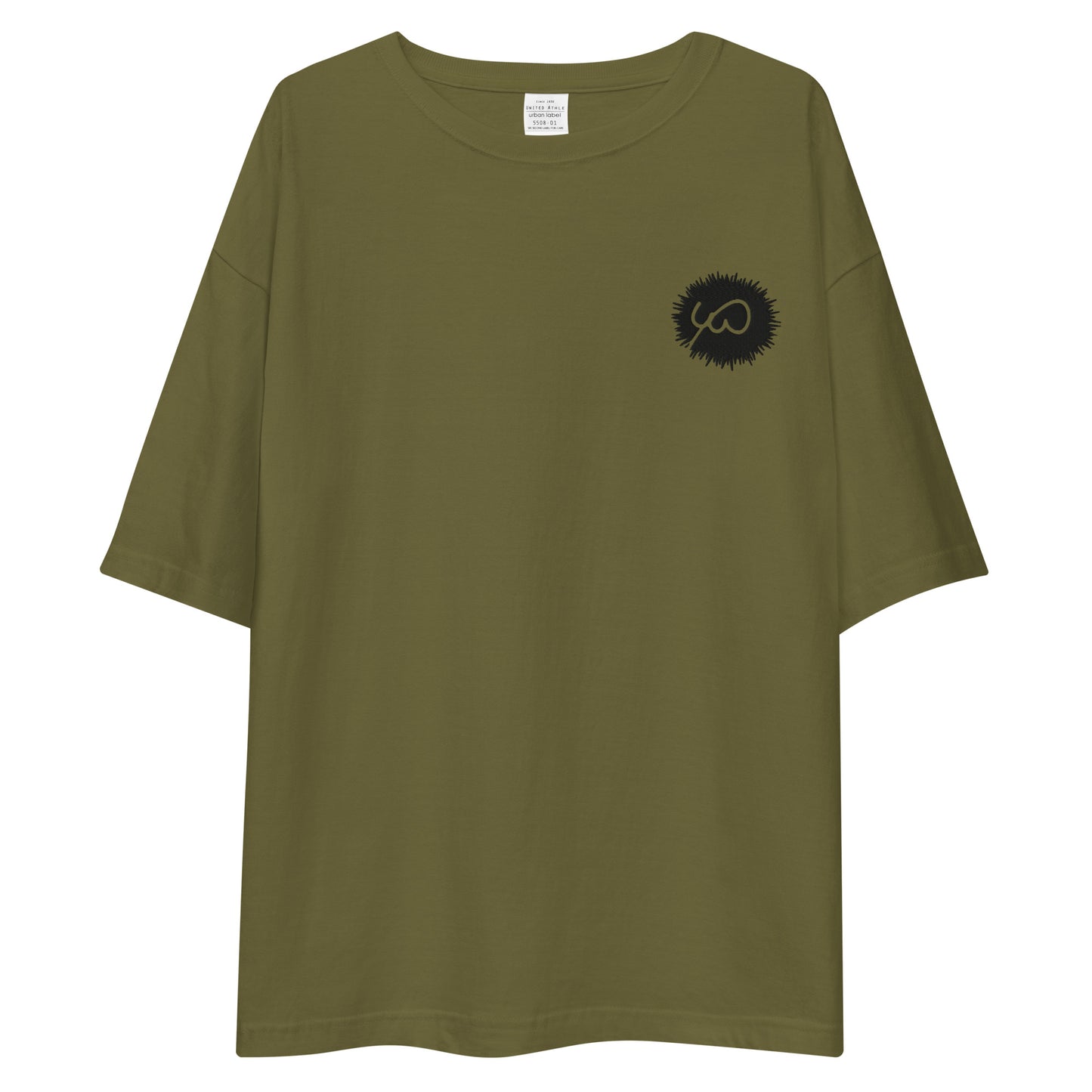 Olive Green High Quality Oversize Drop ShoulderTee - Front Design with an Black Embroidery of Uniwari Logo