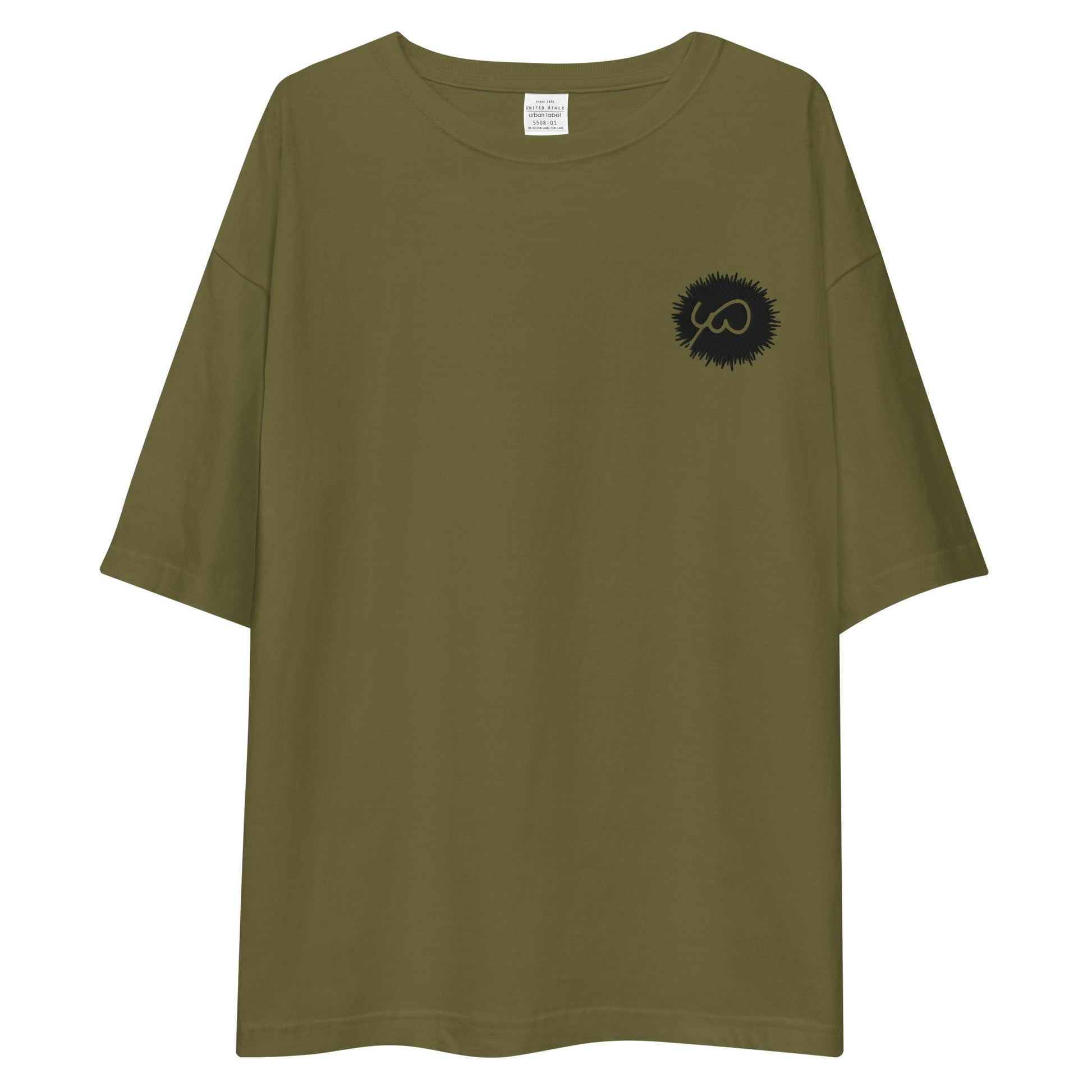 Olive Green High Quality Oversize Drop ShoulderTee - Front Design with an Black Embroidery of Uniwari Logo