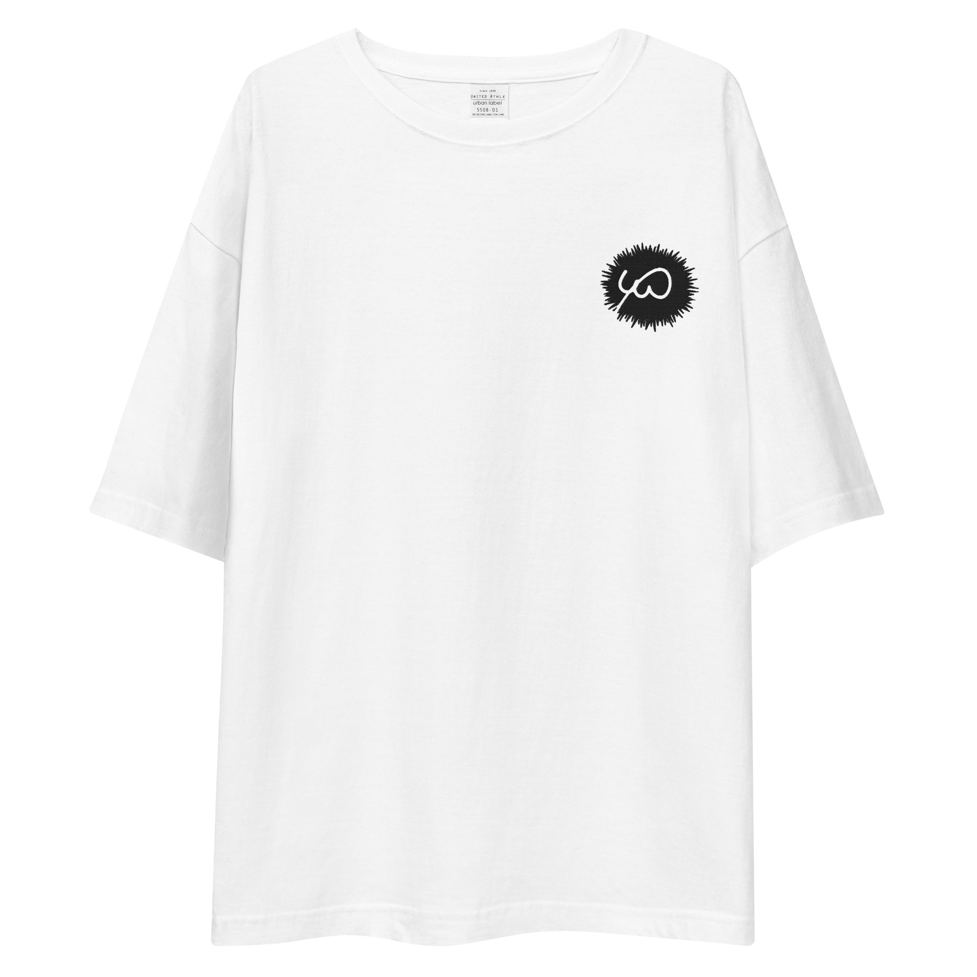 White High Quality Oversize Drop ShoulderTee - Front Design with an Black Embroidery of Uniwari Logo 