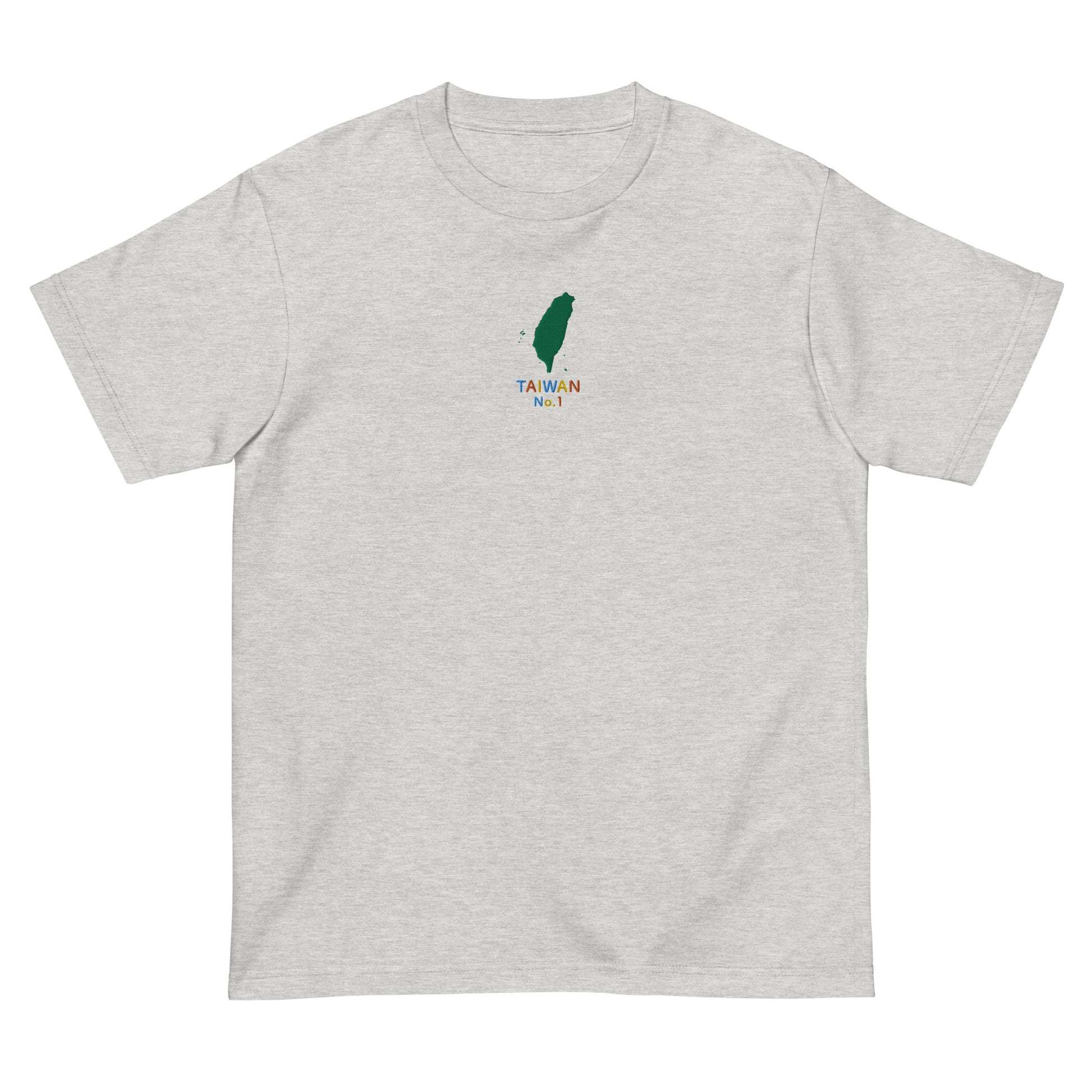 Light Gray High Quality Tee - Front Design with an Yellow,Orange,Blue Embroidery "Taiwan No.1" in English