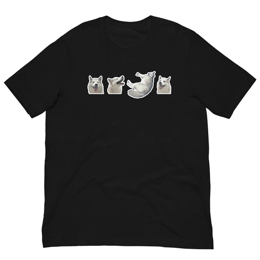 Black Quality Tee - Front Design with a stamp of 4 FUJI THE HUSKY Sticker - Back Design with 1 FUJI THE HUSKY Sticker and Uniwari Logo