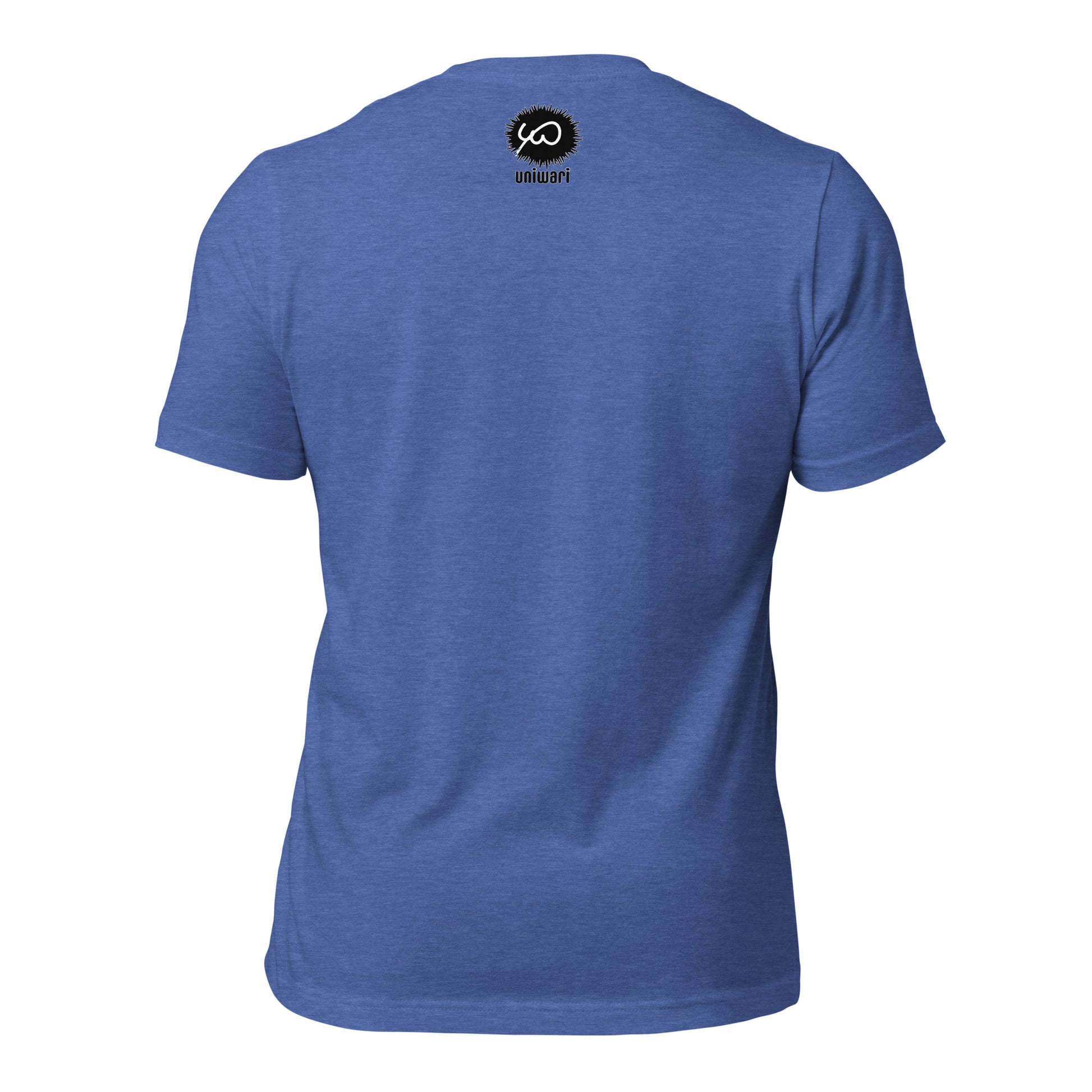 Heather True Royal High Quality Tee - Front Design with White print of the phrase "What Happens in Osaka Stay in Osaka" - Back with Uniwari Logo