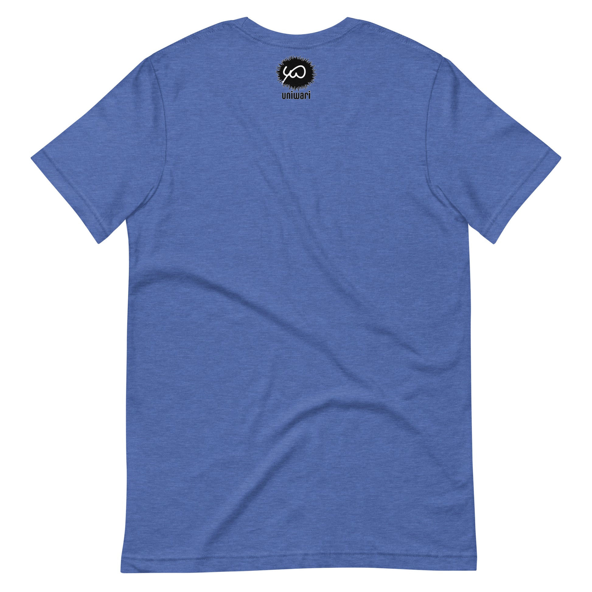 Heather True Royal High Quality Tee - Front Design with White print of the phrase "What Happens in Osaka Stay in Osaka" - Back with Uniwari Logo